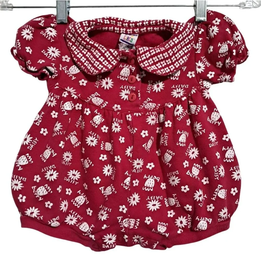 Vintage Circo Bubble Romper Baby Girls Red Floral 12M Peter Pan Collar Cotton Be